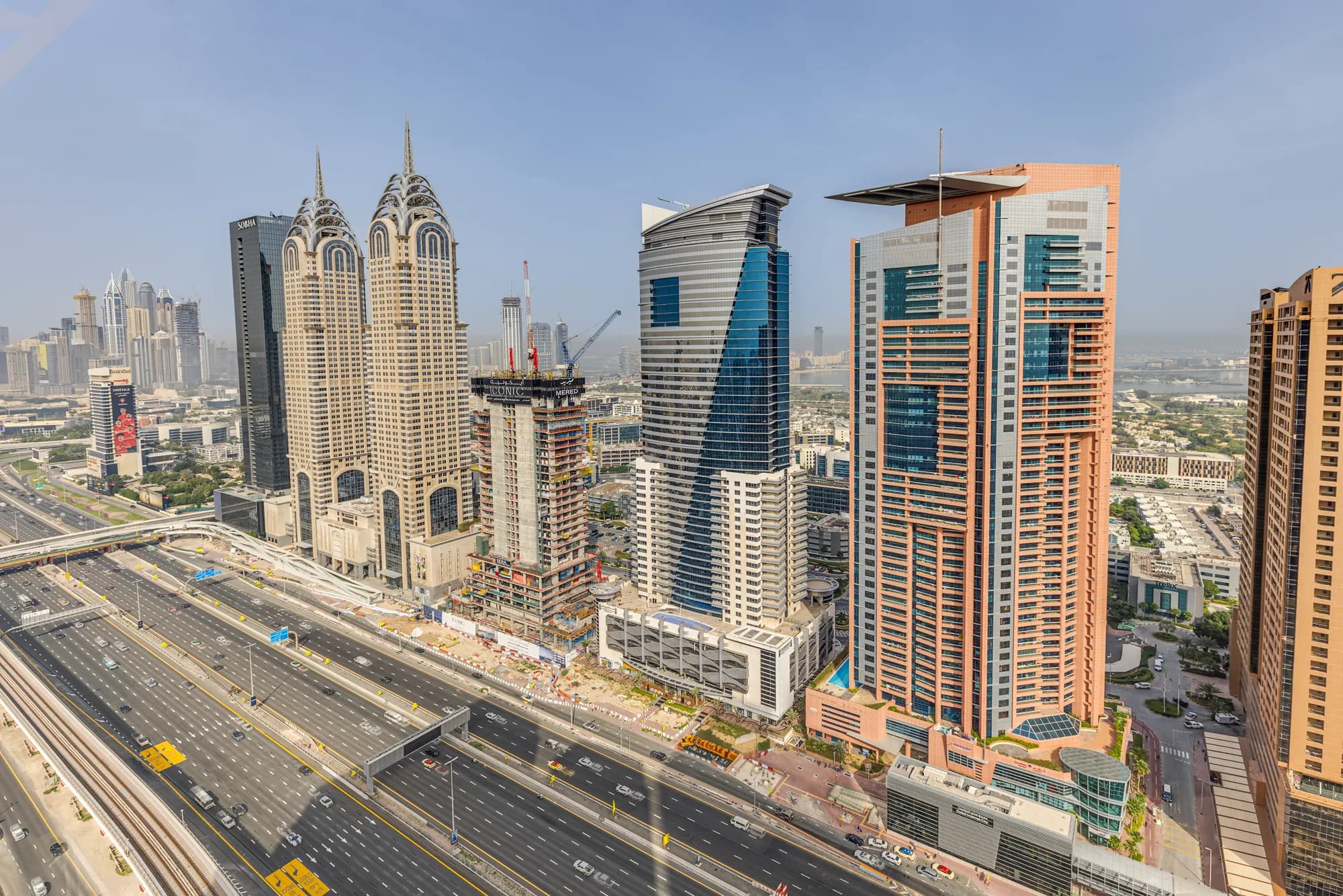 Sheikh Zayed Road and the Dubai Internet City skyline seen from Dubai Jewel Tower